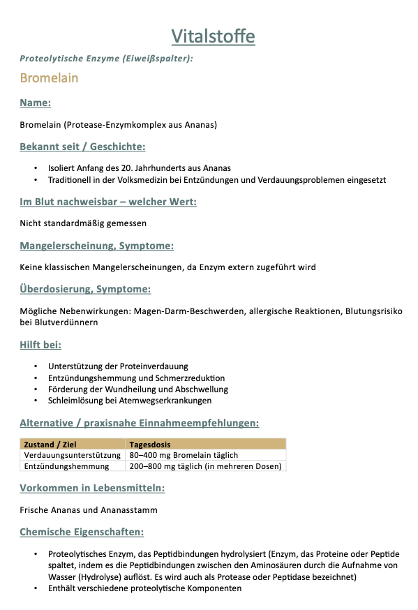 Unterrichtsmaterial- Bromelain Vitalstoffberatung